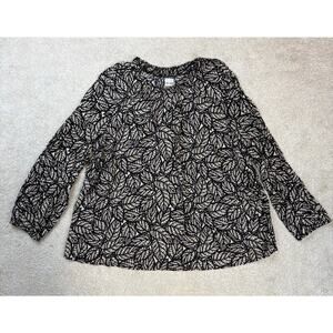 NWT Nic + Zoe Lacy Leaves Black Cream White Long Sleeve Top Size 2X